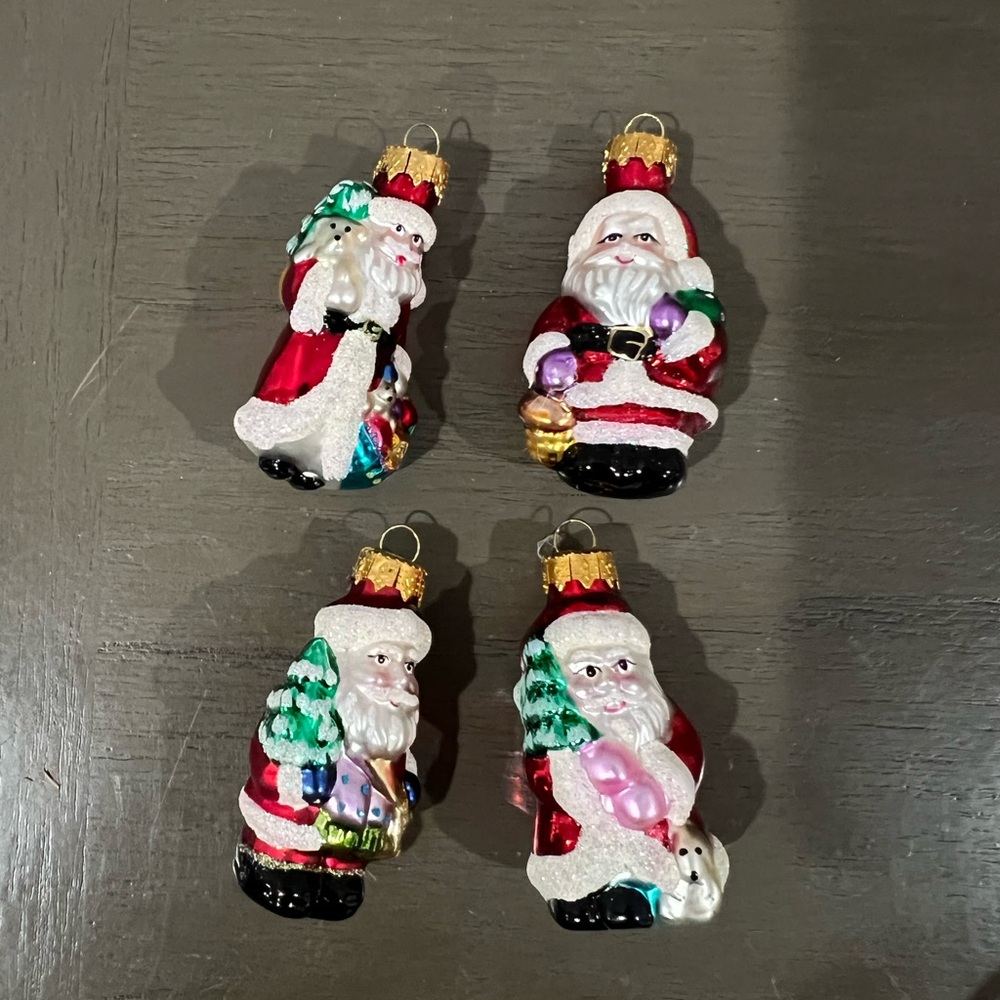 Set of 4 Mini Vintage Glass Santa Christmas Tree Ornaments